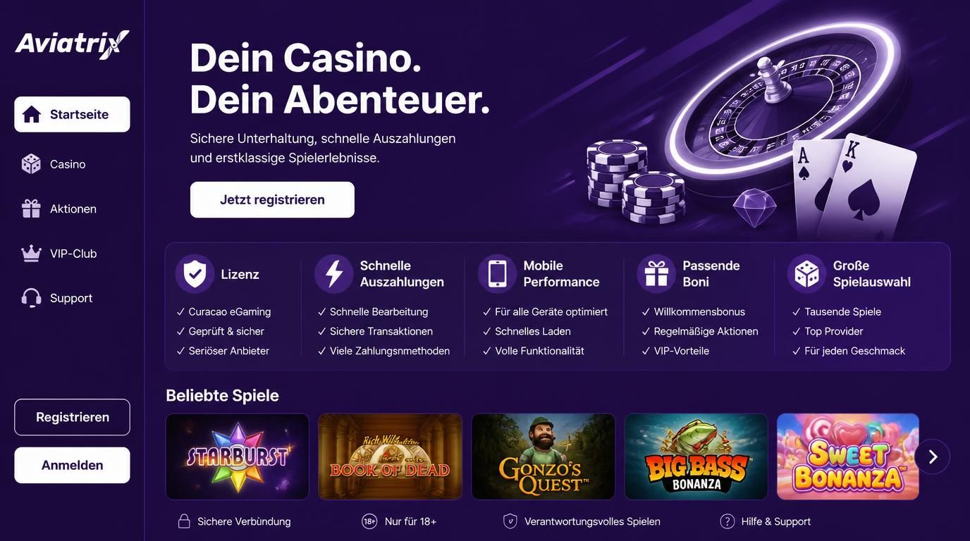 Icons und Checkliste mit Kriterien wie Lizenz, Auszahlung, Boni